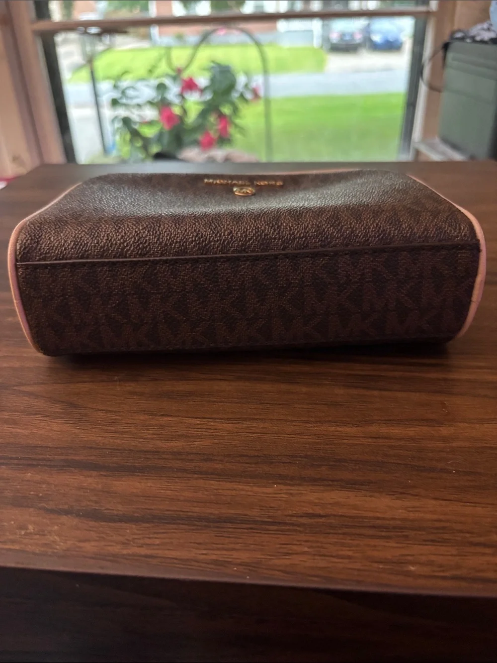 Michael Kors Brown with Pink Trim Signature Toiletry Pouch